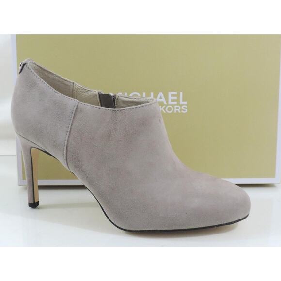 Michael Kors Sammy Ankle Zip Booties Heels Pearl Grey Suede - Picture 1 of 9